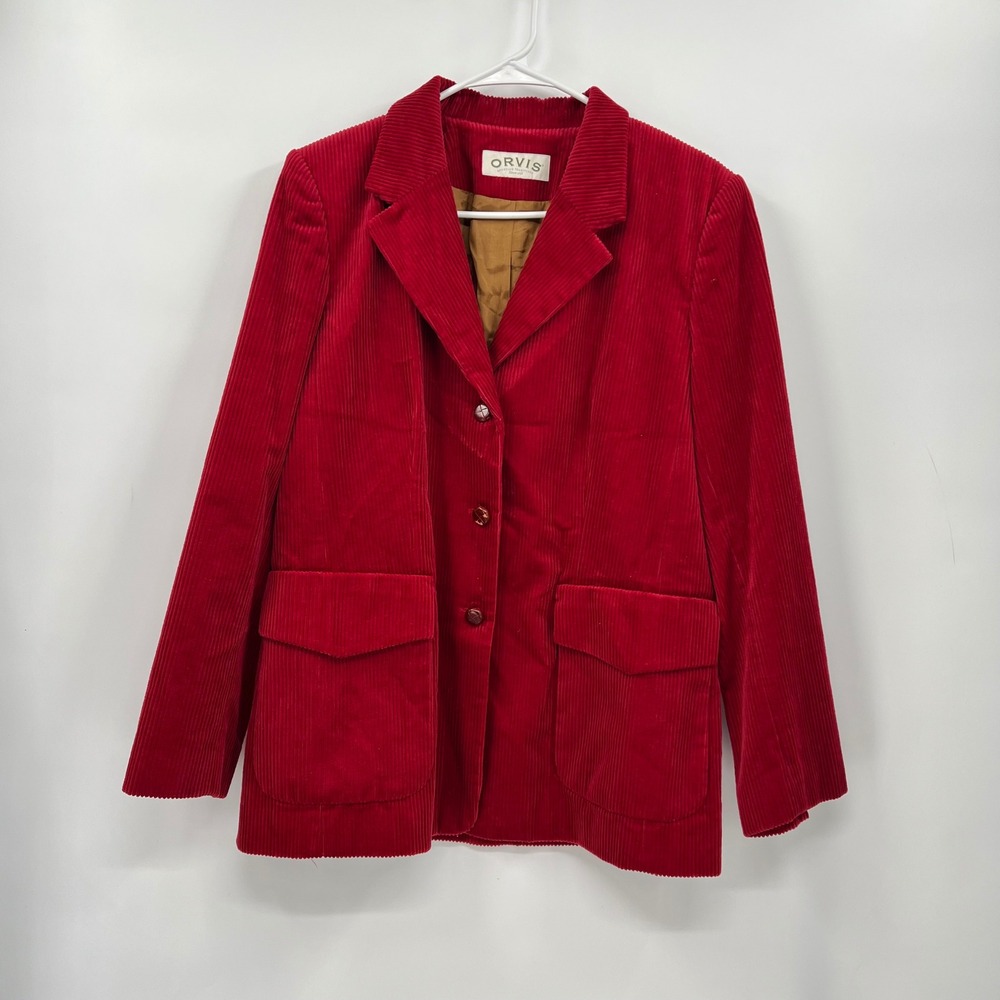 Orvis Red Corduroy With Tan Elbow Patches Blazer Size 12